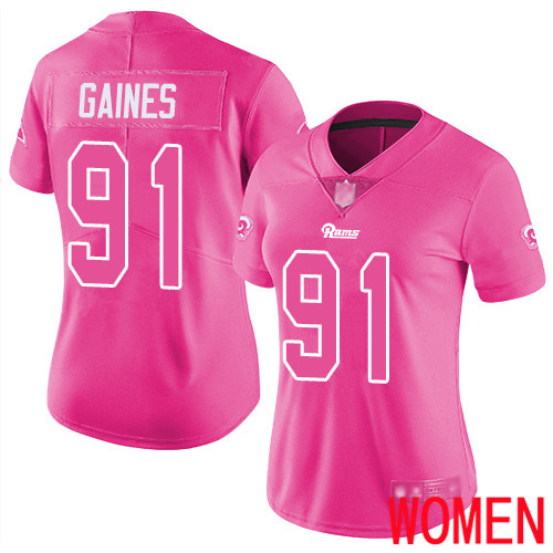 Los Angeles Rams Limited Pink Women Greg Gaines Jersey NFL Football #91 Rush Fashion->youth nfl jersey->Youth Jersey